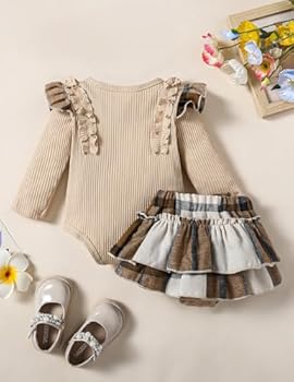 Haokaini Pasgeboren kleding rompers pasgeboren jurk lange mouwen ruches jurken bloemen bretels algemene rok kinderen overall set, Lila, 3-6 Maanden