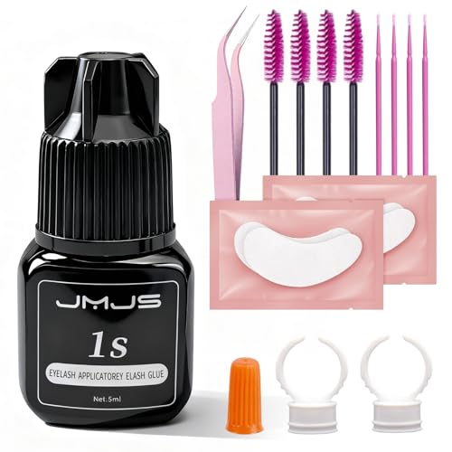 EOAMGO Lash Glue for Eyelash Extensions, Lash Extension Glue, Strong Cluster Eyelash Adhesive, 1-2s Drying Time Up to 10 Weeks Retention Black Adhesive with Tools, 5ml