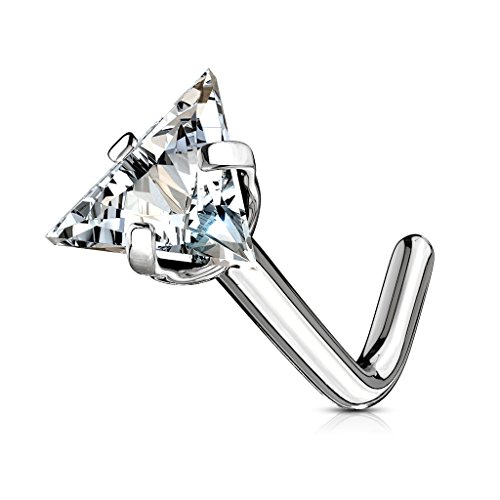 Fifth Cue Triangle Cz Top 316L Surgical Steel L Bend Stud Nose Ring (18G | 1/4" (6Mm) | 3.5Mm) #TOP4
