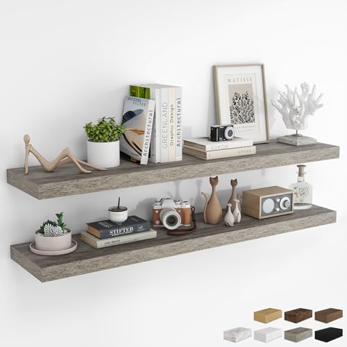 RICHFOCUS Long Floating Shelves for Wall 2Pack, Grey, 55" Lx8 D