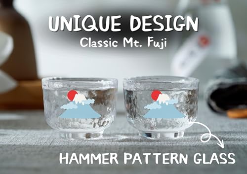 Onebttl Japanese Gifts Sake Cup Set of 2, 1.7oz Sake Glass with Mt. Fuji Design, Perfect for Women, Men, Japanese Friends for Birthday, Christmas
