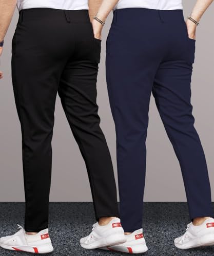 Image of Men's Slim Fit Lycra Formal Trousers Combo | Stretchable Smart Casual Pants for Office Wear | Mid-Rise Flat Front Stylish Chinos