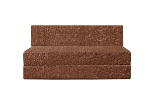 Image of Foldable 2 Seater Sofa Cum Bed, Sofa Bed 4 X 6 Feet, Jute Fabric- Washable Cover- Including Two Cushion Perfect for Home & Office - Brown Color