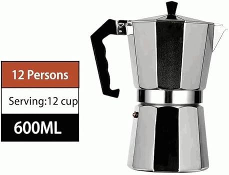 Cafetera Moka manual de aluminio, Cafetera italiana de aluminio, Macchinetta, Cafetera Express, Válvula de Seguridad, Apta para Gas y Eléctrica, 21 cm altura, Capacidad 12 tazas3