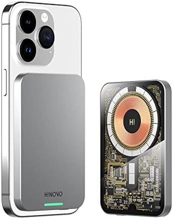 HINOVO 5000mAh Magnetic Wireless Power Bank, Transparent Portable Charger iPhone, Ultra Slim Battery Pack for Magsafe, Wireless Charger with 20W PD Fast Charge for iPhone 14/13/12 Series - MB1-5000X