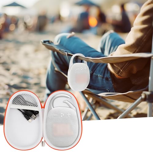 Protective Case Cover Bag for JBL Clip 5/4 Bluetooth Speaker, Portable Speakers Carrying Storage Organizer with Carabiner for Charger & Cable (White) by Againmore - Image 6
