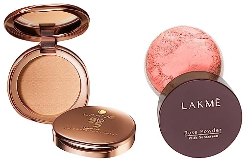 Image of Lakme Rose Face Powder, Warm Pink, 40g And Lakme 9 to 5 Flawless Matte Complexion Compact, Melon, 8g