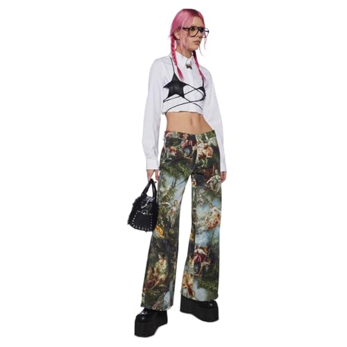 Dolls Kill Da Vinci's Demons Wide Leg Jeans by Current Mood – Stretchy Twill, Wide Leg Fit with Renaissance Art Print4