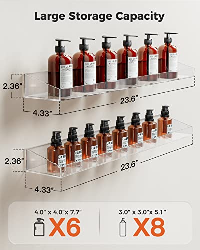 Amada Homefurnishing Acrylic Shelves, 23.6" Acrylic Floating Shelves With Raised Edges, Wall Mounted Clear Display Shelves For Bedroom, Living Room, Bathroom, Kitchen, Set Of 2，Amfs29 #TOP2