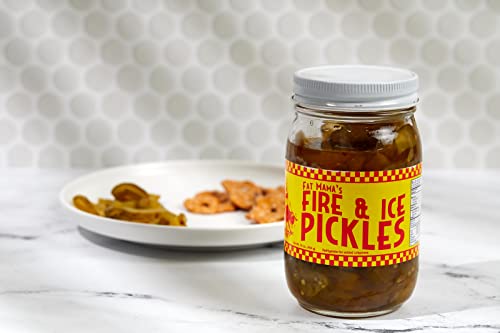 Fat Mama's Fire And Ice Pickles - Always Crispy Spicy And Sweet Pickles - Great With Bbqs, Grilling, Sandwiches, Burgers & Everyday Meals - Made With Natural Ingredients 16 Oz. Glass Jar Of Crispy Pickles - Made In Usa #TOP1