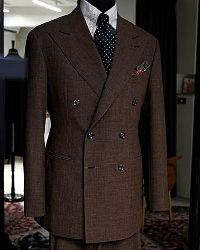 Men's Linen Suit Double Breasted Jacket Peak Lapel Two Pieces Formal Dinner Tuxedos3