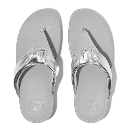 FitFlop Women's Lulu Padded-Knot Metallic-Leather Toe-Post Sandals Wedge