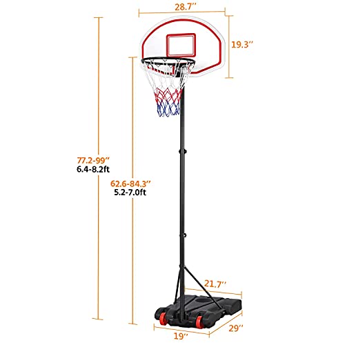 Yaheetech Portable Basketball Hoop System 5.2-7 Ft Height Adjustable Basketball Stand For Youth Indoor/Outdoor W/Wheels 29 Inch Backboard Basketball Goals #TOP1