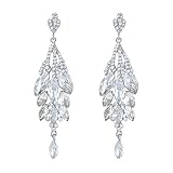 EVER FAITH® Bridal Silver-Tone Teardrop Cluster Chandelier Earrings Clear Austrian Crystal