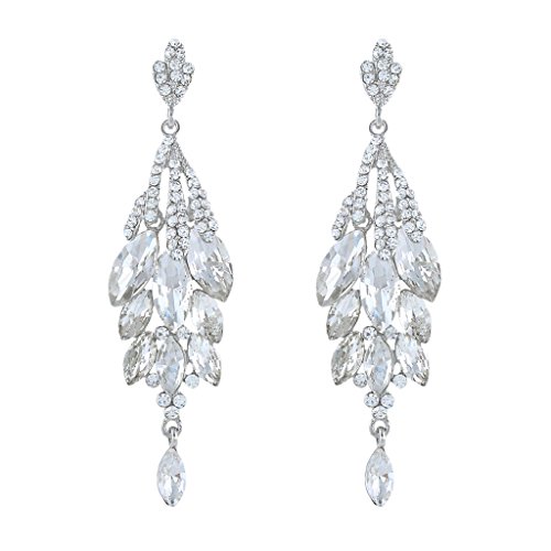 EVER FAITH Bridal Silver-Tone Teardrop Cluster Chandelier Earrings Clear Austrian Crystal