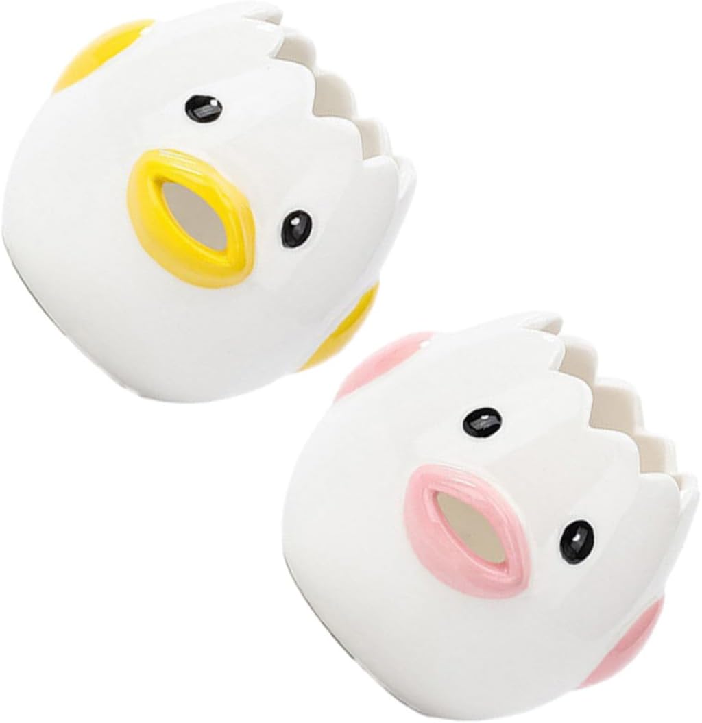 2 Pcs Ceramic Egg Extractors Practical Filtration Tools for Baking Cute Cartoon Chicken Design Convenient Egg Yolk Separator Kitchen Gadget Low Water Absorption (Pink + Yellow, 1