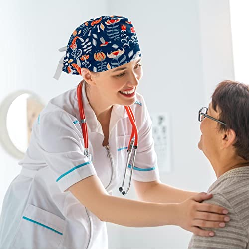 Image of Women's Working Caps Bouffant Surgical Cap with Bow Scrunchies Little Daisy Art Paint Ponytail Holder Tie Back Scrub Hat