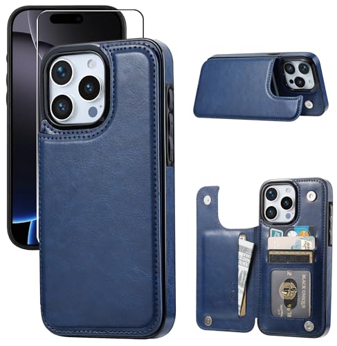 JOYAKI Wallet Case Compatible with iPhone 16 Pro Max 6.9”, Slim Protective case with Card Holder, PU Leather Kickstand Card Slots Case with Double Magnetic Clasp-Deep Blue - image 1