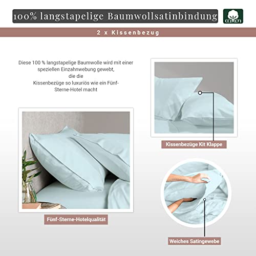 Pizuna 2er Pack Kissenbezug 65 x 65 cm Baumwolle Babyblau 400 Fadenzahl – Ansicht 2