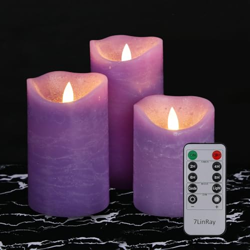 Velas sin llama moradas con temporizador y control remoto, luces led parpadeantes a pilas