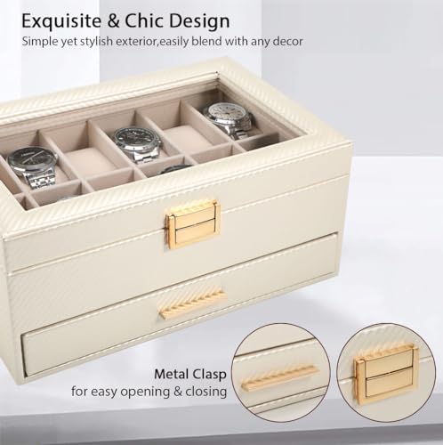 Voova Apricot 2-Layer Large 12-Slot PU Leather Watch Organizer