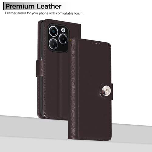 Image of Pikkme Flip Cover Leather Finish | Inside TPU with Card Pockets | Wallet Stand and Shock Proof | Complete Protection Button Flip Case for Infinix Note 40X 5G(Coffee)