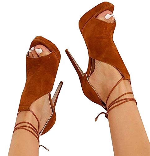 Image of Fashare Womens Peep Toe Platform Heels Sexy Sandals Strappy Lace Up Tie Stilettos Dress Pumps Shoes