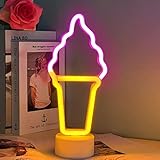 BerniceKelly Ice Cream Neon Sign, Ice Cream Neon Lights for Bedroom Decorations, Battery/USB Powered Ice Creams Shaped Night Light with Base for Children Baby Room Bar Recreational Party Decoration
