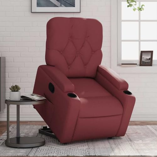 Cartvyn - Silla de relajación de cuero sintético rojo vino ajustable con motor eléctrico, asiento y respaldo acolchados, estructura de madera y metal resistente, bolsillo lateral