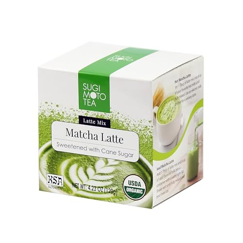 SUGIMOTO TEA Japanese Organic Matcha Latte Blend Mix 4.23 oz (120 g) Sweetened Green Tea Matcha Latte Powder