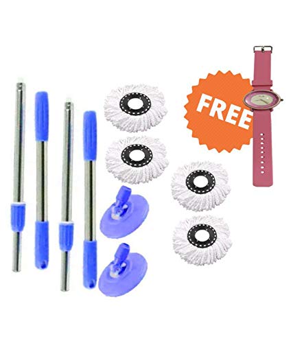 SKYLARK Two Stainless Steel Mop Rods with 2 Refill 360 Degree Rotating ...