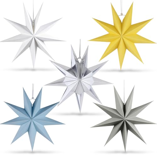 GGUFAY Estrella Plegable de Navidad, 5 Pcs Estrellas Navidad Papel, 30 cm, 3D Estrellas De Papel, Linterna Estrella Papel para Navidad, Boda, Fiesta de Cumpleaños, Decoración del Hogar (C)