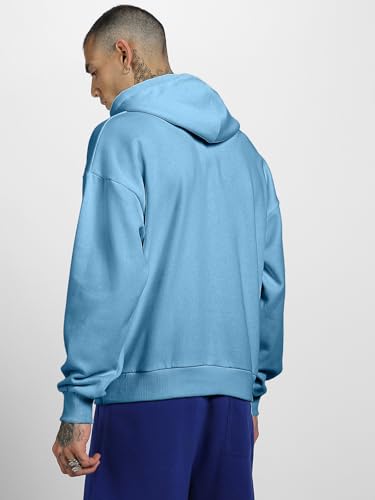 Image of Veirdo Polycotton Spun Oversized Fit Hooded Sweatshirt Full Sleeves Front Chest Graphic Printed Drop Shoulder Jumper Hoodie for Men (Colors: Blue, Black, Gray, Smoke Pine & Peach)