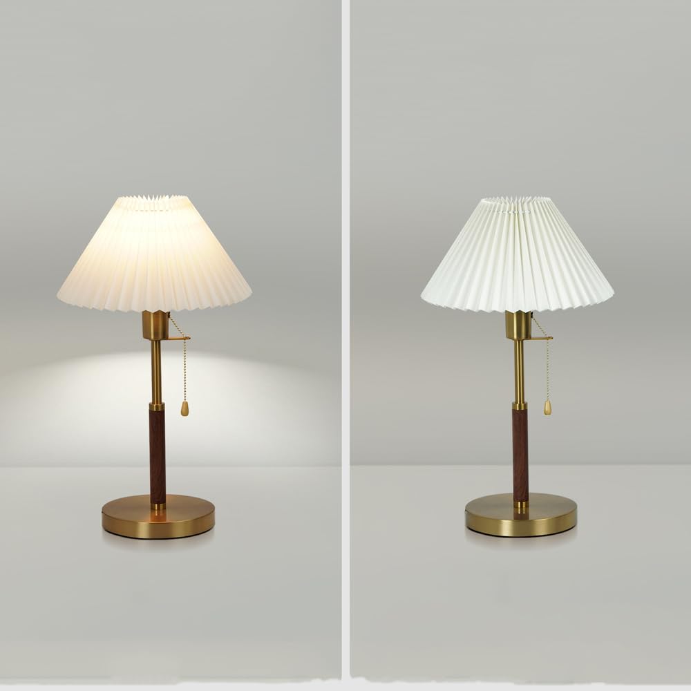 Jadssox Stoff-Tischlampe, Moderne Nachttischleuchte mit Zugkettenschalter, Goldfarbene Tisch-Nachttischlampe, Akzentlampe, E27-Säulen-Tischlampe, Büro, Schreibtisch, Leselampe, Arbeitsbeleuchtung