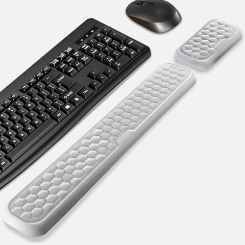 Wrist Rest for Keyboard and Mouse, Upgrade Enlarge Mouse Pad Wrist Rest, Ergonomic Memory Foam, Non-Slip Base for Computer Gaming & Office Work, 2 Piece Set, Grey (14.17x3.15+5.9x3.15 inch)