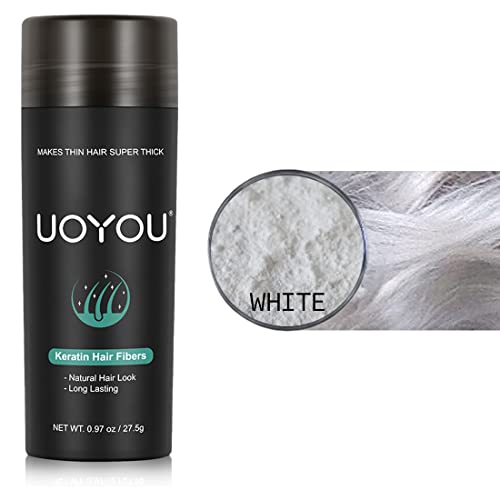 UOYOU WHITE Hair Fibres for Thinning Hair 27.5g Bottle, White (Bottle Only Pack), 27.5 g (Pack of 1) - Image 2