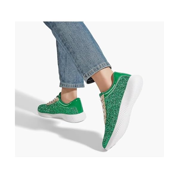 BELOS Women's Glitter Shoes Sparkly Lightweight Metallic Sequins Tennis Shoes Casual Retro Braided Walking Shoes