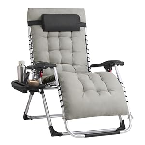 SONGMICS Sonnenliege klappbar, Liegestuhl, Kissen abnehmbar, Gartenstuhl Stahlgestell, Relaxliege bis 110 kg belastbar, Kopfkissen verstellbar, Tasche, Tablett, für Balkon, hellgrau GLB040GZ04