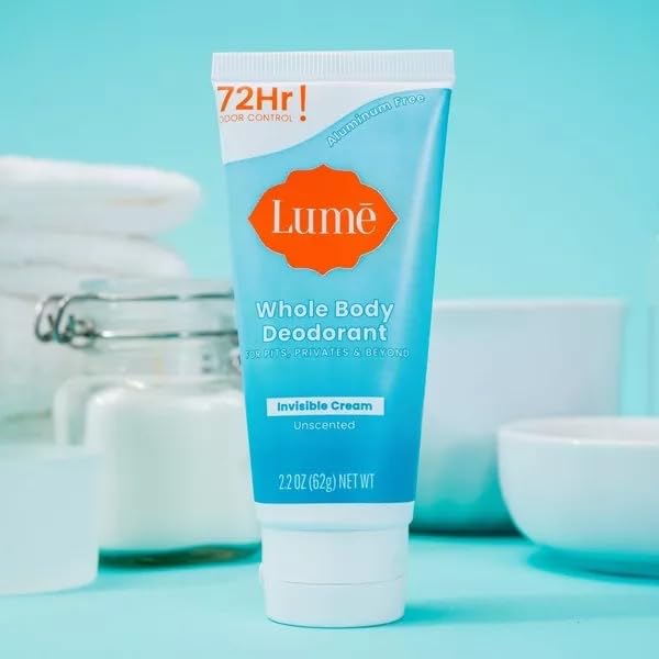 LUME Invisible Cream Tube Deodorant - Whole Body Deodorant for Arm, pits and Private - Aluminum-Free, Baking Soda Free, Hypoallergenic, Safe For Sensitive Skin - 2.2oz (Unscented), 1 item