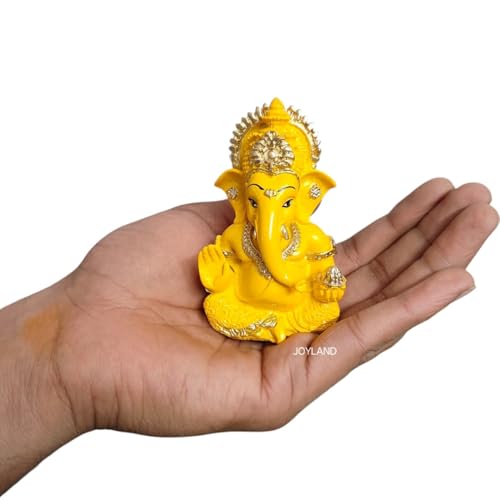 Image of JOY LAND Lord Ganesha Car Dashboard Idol | White & Gold Ganesh Murti for Car Dashboard, Home & Office Decor (Yellow Gold)