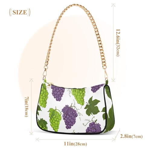 Zipper One Shoulder Purses Clusters Green Purple Grapes Vines Tote Handbag Pattern Womens Casual Hobo Purse with Chain Strap3