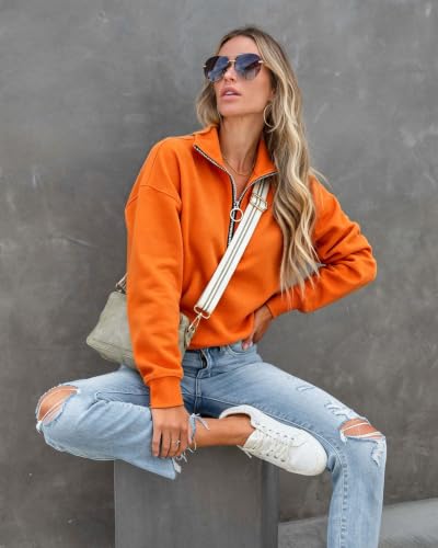 Image of NEYOUQE Womens Fall Winter Fashion Sweatshirts Quarter Zip up pullover Polo sweatshirt women casual trendy crewneck tops
