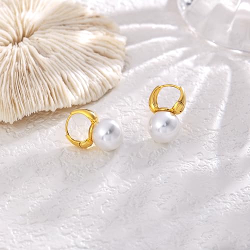 Pearl Earrings for Women, 14K Gold Plated/925 Sterling Silver Quality Handpicked AAA+ Freshwater Cultured Round Pearls Small Gold Hoops Dangle Pearl Earrings Wedding Jewelry Gift for Women4