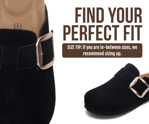 Image of Project Cloud 100% Genuine Leather Clogs for Women Shoes - Memory Foam Insole, Non-Slip & Natural Cork Footbed Arch Support Big Buckle Womens Clogs and Mules Footwear (Manchester)