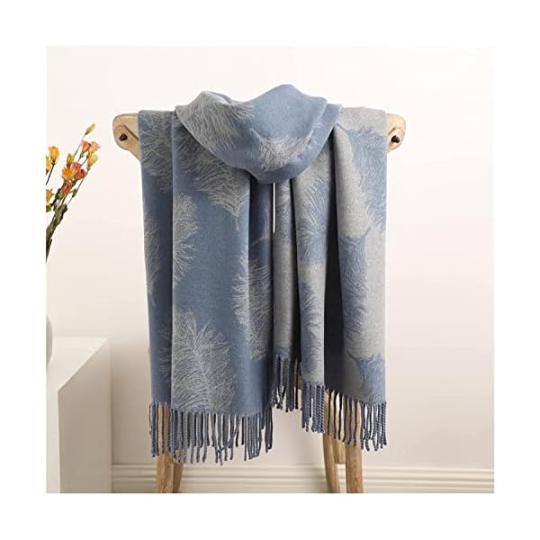 Cashmere Pashmina Shawls and Wraps, Womens Winter Scarf Shawl Stole For Women Reversible Soft Warm Blanket Scarves For Women Feather (Blue), Blue-734 (CASHMERE24734BLU) - Image 3