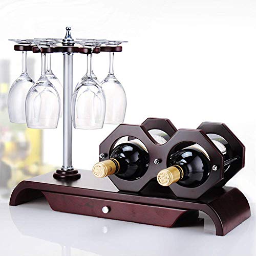 Soporte de vino de madera para 2 botellas y 6 copas miniatura 2