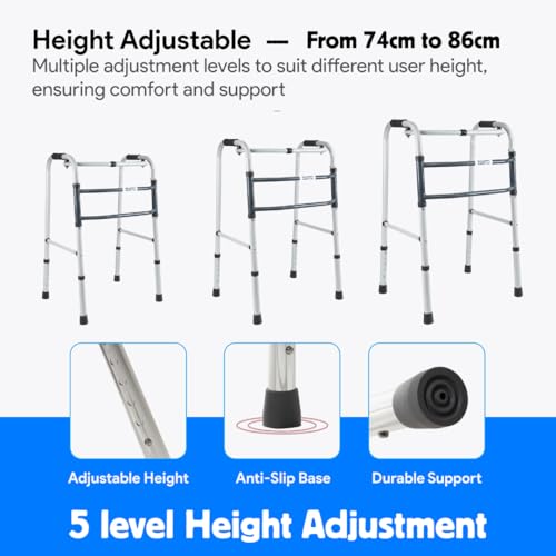 Image of Elvito Foldable Active Walker For Old people | Height Adjustable 5 Levels | Heavy-Duty Walker For Adults Foldable | Walker For Patients At Home | Walker for Men | Durable, Stable & Rust-Resistant | 1 Year Warranty | (Active Walker)