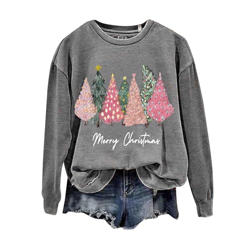 Womens Christmas Long Sleeve Shirts Holiday Cute Crewneck Pullover Tops New Xmas Print Outfits Ugly Christmas Sweater