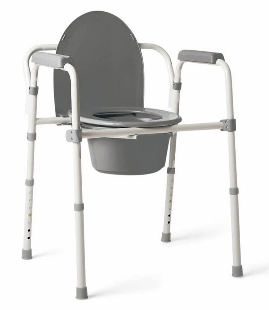 Medline Dark Gray 3-in-1 Folding Commode with Standard Seat, Microban Treated - Portable, Adjustable, Durable - Ideal for Medical Patients