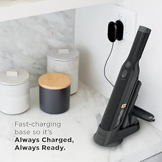 Shark WANDVAC Cordless Hand Vac, Lightweight, Versatile and Portable at 1.4 lbs., Powerful Suction for Pet Hair, Charging Dock, One-Touch Empty for Car & Home, Duster Crevice Tool, Black, WV201BK